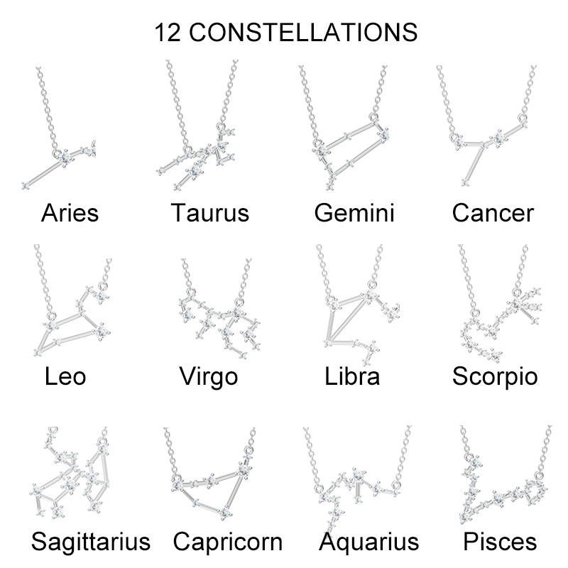 Constellation Necklace in 925 Sterling Silver Zodiac Necklace With Cubic Zircon