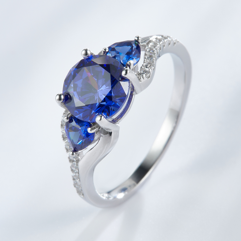 Blue Sapphire Oval Shape 925 Sterling Silver Ring with Blue Zircon Jewelry